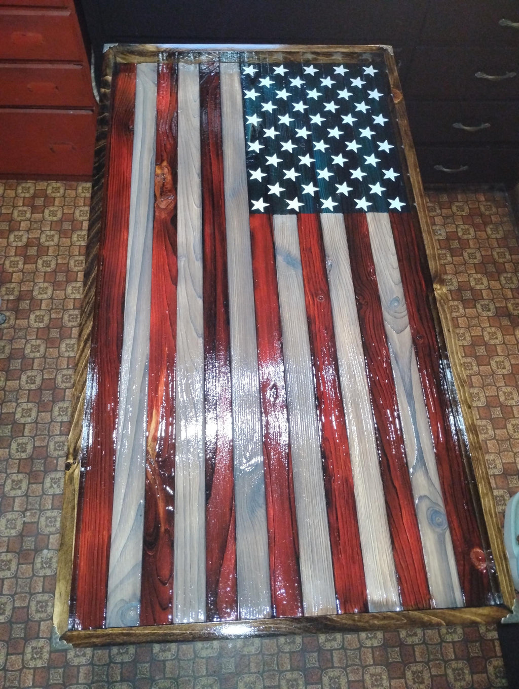 Rustic Wood American Flag  38x20